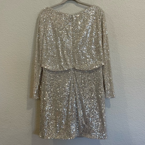 La Femme Curve 29396 Sequin Long Sleeve Minidress in Silver - Picture 5 of 7